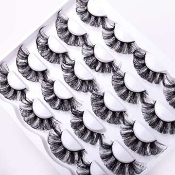 SQYlashes Russian Strip Lashes, D Curl Fluffy False Lashes, 3D Mink Fake Eyelashes - 10 Pairs Lashes Strips (RS59)