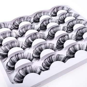 SQYlashes Russian Strip Lashes, D Curl Fluffy False Lashes, 3D Mink Fake Eyelashes - 10 Pairs Lashes Strips (RS59)