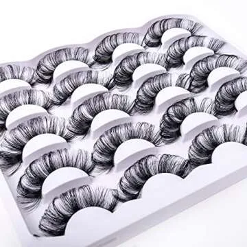 SQYlashes Russian Strip Lashes, D Curl Fluffy False Lashes, 3D Mink Fake Eyelashes - 10 Pairs Lashes Strips (RS59)