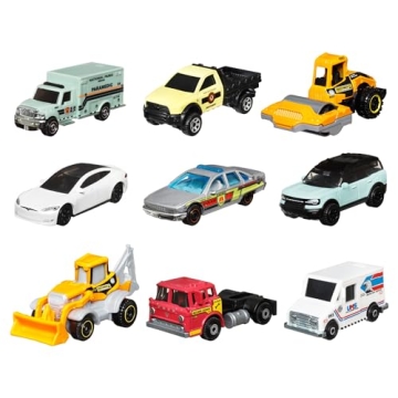 Matchbox 9-Pack Die-Cast 1:64 Scale Toy Cars, Construction or Garbage Trucks, Rescue Vehicles or Planes (Styles May Vary)