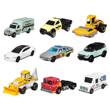 Matchbox 9-Pack Die-Cast 1:64 Scale Toy Cars, Construction or Garbage Trucks, Rescue Vehicles or Planes (Styles May Vary)