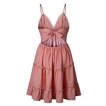 ECOWISH Summer Dresses for Women 2025 V-Neck Spaghetti Strap Bowknot Backless Sleeveless Lace Mini Swing Skater Dress Pink-1 Medium