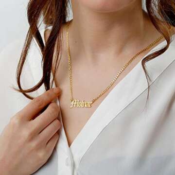 EVER2000 Custom Name Necklace, 18K Gold Plated Nameplate Personalized Jewelry Gift for Women