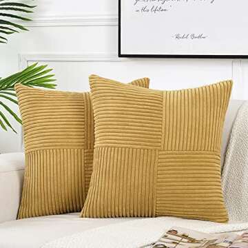 Fancy Homi 4 Packs Mustard Yellow Decorative Throw Pillow Covers 18x18 Inch for Living Room Couch Be...