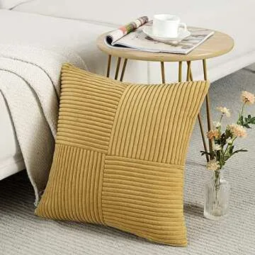 Fancy Homi 4 Packs Mustard Yellow Decorative Throw Pillow Covers 18x18 Inch for Living Room Couch Bed, Farmhouse Boho Home Decor, Soft Corss Corduroy Patchwork Textured Accent Cushion Case 45x45 cm