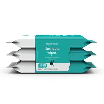 Amazon Basics Flushable Adult Toilet Wipes - Fragrance Free, 126 Count