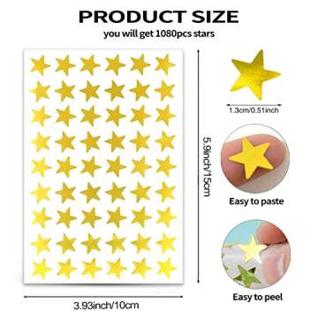 1080 PCS Foil Gold Star Stickers,Star Stickers Behavior ChartSmall Foil Star Stickers,for Youngster ...