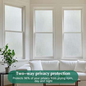 Coavas Window Privacy Film Static Cling, Frosted Glass UV Blocking Window Tint, Non-Adhesive Removab...