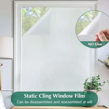 Coavas Window Privacy Film Static Cling, Frosted Glass UV Blocking Window Tint, Non-Adhesive Removable Privacy Film for Home, Office, Bathroom, Decorative Window Covering (Silver 23.6 x 118.1 in)
