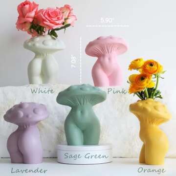 GUGUGO Mushroom Lady Body Flower Vase for Decor, Unique Cute and Funny Boho Decor for Home, Mushroom...