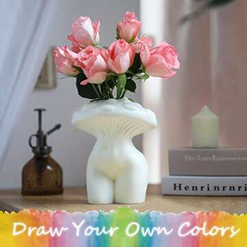 GUGUGO Mushroom Lady Body Flower Vase for Decor, Unique Cute and Funny Boho Decor for Home, Mushroom Vase for Flower, Modern Home Decor, Orange