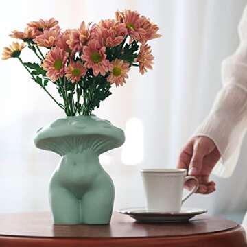 GUGUGO Mushroom Lady Body Flower Vase for Decor, Unique Cute and Funny Boho Decor for Home, Mushroom Vase for Flower, Modern Home Decor, Orange