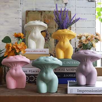 GUGUGO Mushroom Lady Body Flower Vase for Decor, Unique Cute and Funny Boho Decor for Home, Mushroom Vase for Flower, Modern Home Decor, Orange