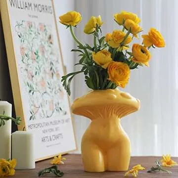 GUGUGO Mushroom Lady Body Flower Vase for Decor, Unique Cute and Funny Boho Decor for Home, Mushroom Vase for Flower, Modern Home Decor, Orange