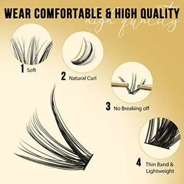 QUEWEL Lash Clusters 320Pcs Cluster Lashes 40D D Curl Lash Clusters Mix9-16mm Individual Eyelashes Clusters Wispy DIY Eyelash Extension Thin Band Soft to Use at Home (40D D Mix9-16)