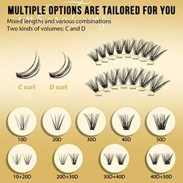 QUEWEL Lash Clusters 320Pcs Cluster Lashes 40D D Curl Lash Clusters Mix9-16mm Individual Eyelashes Clusters Wispy DIY Eyelash Extension Thin Band Soft to Use at Home (40D D Mix9-16)