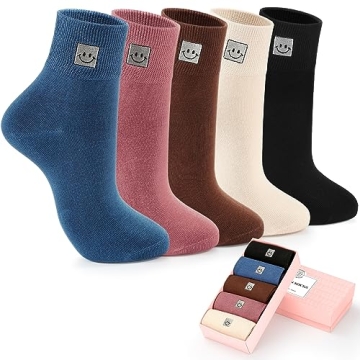 HUGSWEET Soft Cotton Women Socks above Ankle Crew Bootie Socks Cute Lovely Smiley Face Novelty Socks...