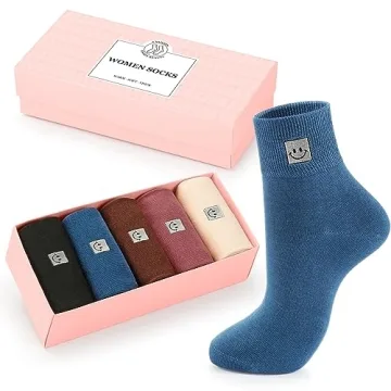 HUGSWEET Soft Cotton Women Socks with Smiley Faces