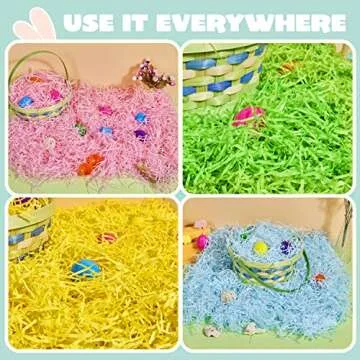 JOYIN 12 Oz Easter Fake Grass in 4 Colors Paper Shred Filler for Basket Filling, DIY Gift Wrapping, Party Decoration, Easter Egg Hunt