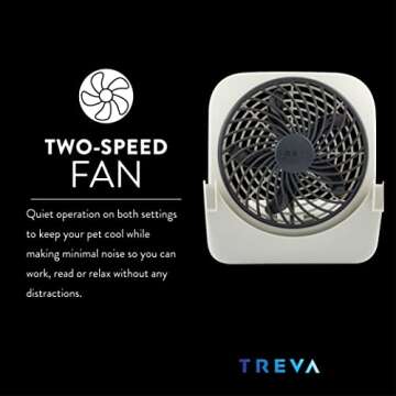 Treva 5-inch Pet Crate Fan for Cooling Dogs and Other Pets. 2 Cooling Speeds, Battery Powered