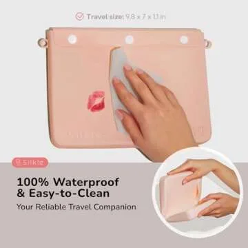 SILKLE Silicone Makeup Bag - Versatile Makeup Organizer with Buttons and Diamond Design, Travel Toiletry Bag and Makeup Brush Holder - Compact and Stylish Cosmetic Bag for Daily Use - Khaki