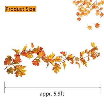 Kalolary 2 Pack Artificial Fall Maple Leaves Garland Autumn Fake Leaf Vine Artificial Autumn Foliage...