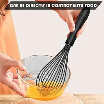 TEEVEA Silicone Whisk,Kitchen Silicone Whisks for Cooking Non Scratch,Wisking Tool Metal Wire Stainless Steel Whisk Egg Bread Silicone Wisk,Small Mini Heat Resistant Whisk 11-Inch,Black