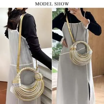 Extolove Women's Evening Handbags, Trendy Woven Clutch Purses for Women Formal Wedding (A Gold and S...