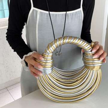 Extolove Women's Evening Handbags, Trendy Woven Clutch Purses for Women Formal Wedding (A Gold and Silver)