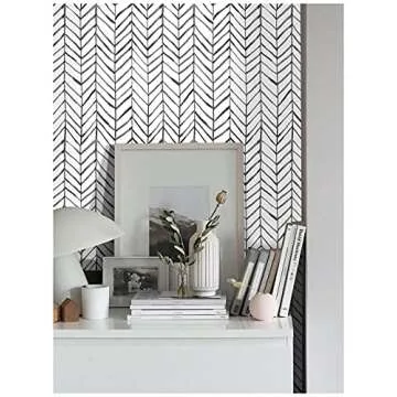 HAOKHOME Boho Peel and Stick Wallpaper Stripe Herringbone Black White Vinyl Self Adhesive Room Decor Contact Paper 17.7in x 9.8ft