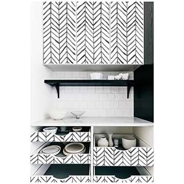 HAOKHOME Boho Peel and Stick Wallpaper Stripe Herringbone Black White Vinyl Self Adhesive Room Decor Contact Paper 17.7in x 9.8ft