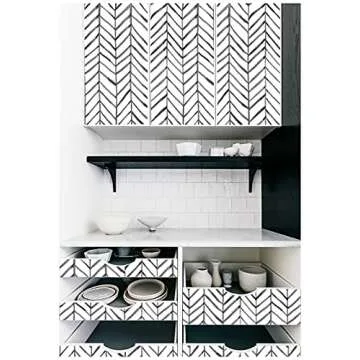 HAOKHOME Boho Peel and Stick Wallpaper Stripe Herringbone Black White Vinyl Self Adhesive Room Decor Contact Paper 17.7in x 9.8ft