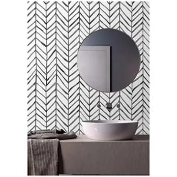 HAOKHOME Boho Peel and Stick Wallpaper Stripe Herringbone Black White Vinyl Self Adhesive Room Decor Contact Paper 17.7in x 9.8ft