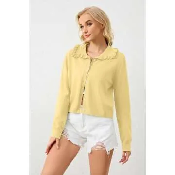 ICOBID Women's Cropped Cardigan with Ruffle Collar