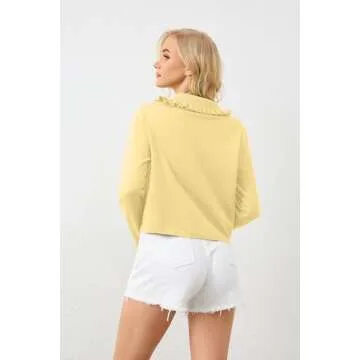 ICOBID Women's Cropped Cardigan with Ruffle Collar