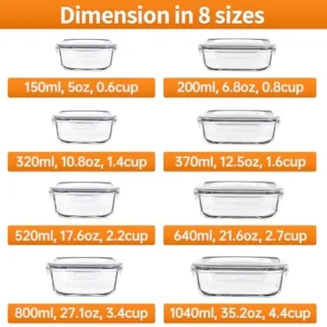 HOMBERKING 8 Pack Glass Food Storage Containers