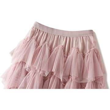 ebossy Women's High Waist Tutu Tulle Tiered Skirt - Sweet Layered Ruffles Midi