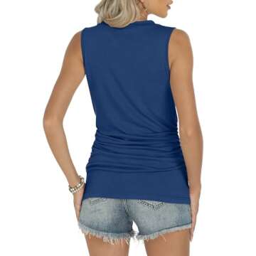 ANRABESS Womens Ruched Tank Tops Summer Casual Crewneck Sleeveless Basic Shirts 2025 Trendy Outfits Deep Blue Small