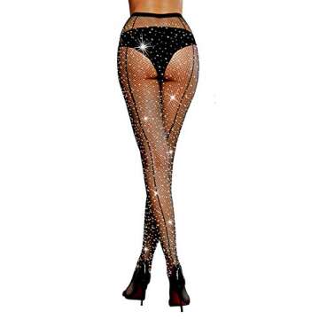 LUCKELF Sexy Back Seam Pantyhose Sparkle Rhinestone Fishnets Tights for Women（Back Seam）