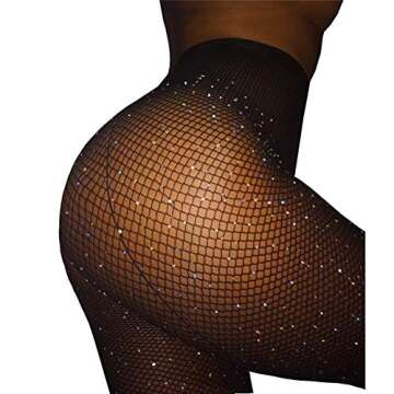 LUCKELF Sexy Back Seam Pantyhose Sparkle Rhinestone Fishnets Tights for Women（Back Seam）