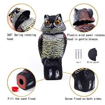 CTREE Owl Decoys to Scare Birds Away with Rotating Head,Natural Enemy Bird Deterrent Realistic Eyes ...