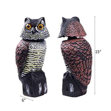 CTREE Owl Decoys to Scare Birds Away with Rotating Head,Natural Enemy Bird Deterrent Realistic Eyes & Waterproof Shape Fake Owl Scarecrow Bird Control