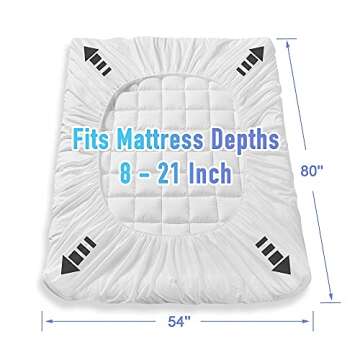 MATBEBY Bedding Quilted Fitted Full XL Mattress Pad Cooling Breathable Fluffy Soft Mattress Pad Stretches up to 21 Inch Deep, Full XL Size, White, Mattress Topper Mattress Protector