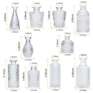 Glass Bud Vases Set of 10,Small Flower Vases for Wedding Centerpiece Table Decorations,Clear Vintage Embossed Mini Vases,Flower Arrangements in Vases for Party or Home Decor