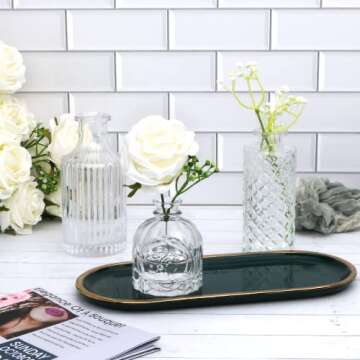 Glass Bud Vases Set of 10,Small Flower Vases for Wedding Centerpiece Table Decorations,Clear Vintage Embossed Mini Vases,Flower Arrangements in Vases for Party or Home Decor