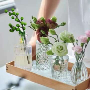 Glass Bud Vases Set of 10,Small Flower Vases for Wedding Centerpiece Table Decorations,Clear Vintage Embossed Mini Vases,Flower Arrangements in Vases for Party or Home Decor