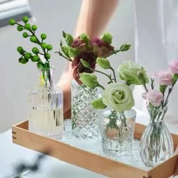 Glass Bud Vases Set of 10,Small Flower Vases for Wedding Centerpiece Table Decorations,Clear Vintage Embossed Mini Vases,Flower Arrangements in Vases for Party or Home Decor