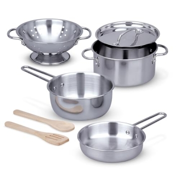 Melissa Doug Stainless Steel Kids Pots Pans Play Set
