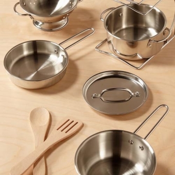 Melissa Doug Stainless Steel Kids Pots Pans Play Set