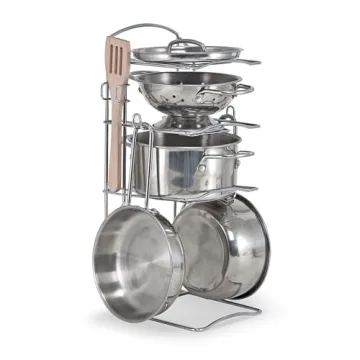 Melissa Doug Stainless Steel Kids Pots Pans Play Set